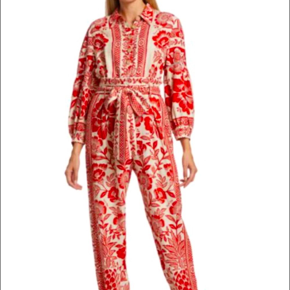 Medium M Farm Rio Floral-Print Linen-Blend Jumpsuit